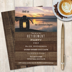 Rustic Lake Lantern Sunset Retirement Party Invitation