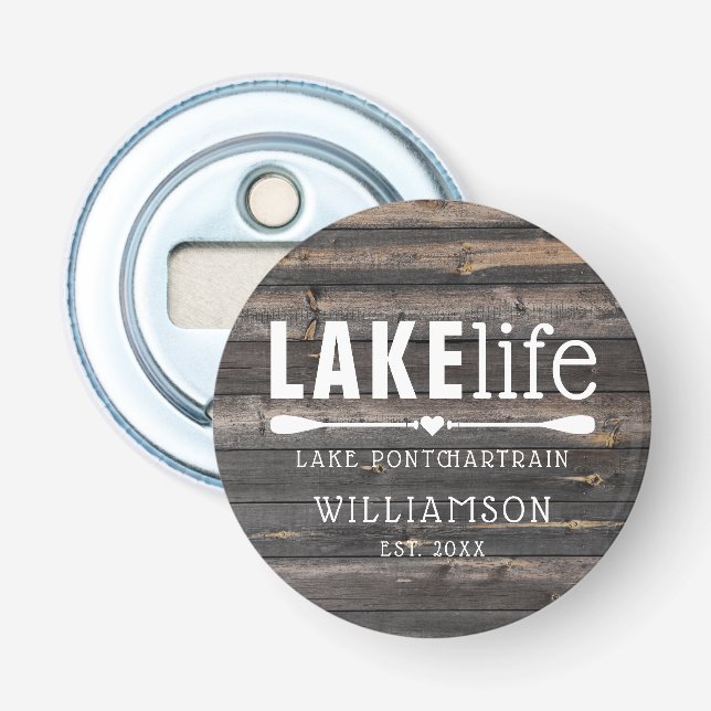 Rustic Lake Life Paddles Personalized Bottle Opener (Front)