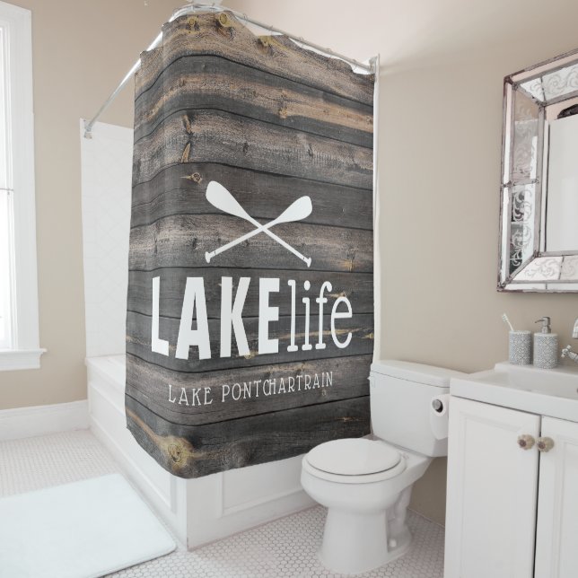 Rustic Lake Life Paddles Personalized Shower Curtain (In Situ)