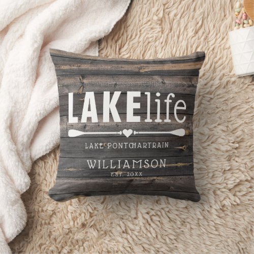 Rustic Lake Life Paddles Throw Pillow