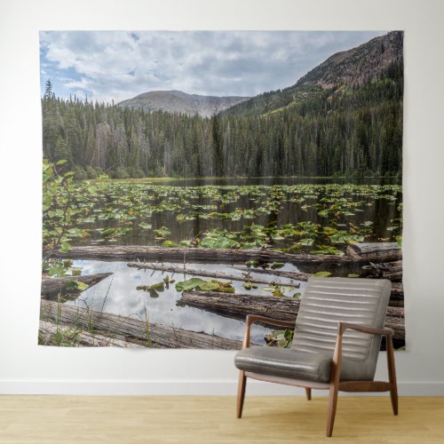 Rustic Lake  Lilly Pond Green Leaves Tapestry