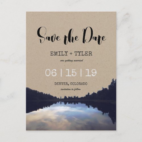 Rustic Lake Reflections Lakeside Save The Date Announcement Postcard