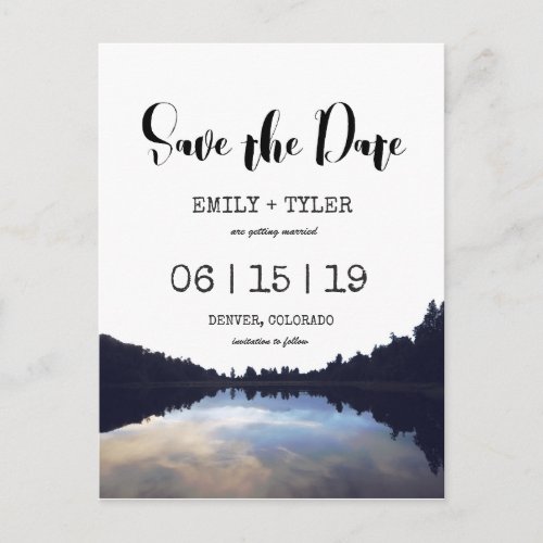  Rustic Lake Reflections Lakeside Save The Date Announcement Postcard