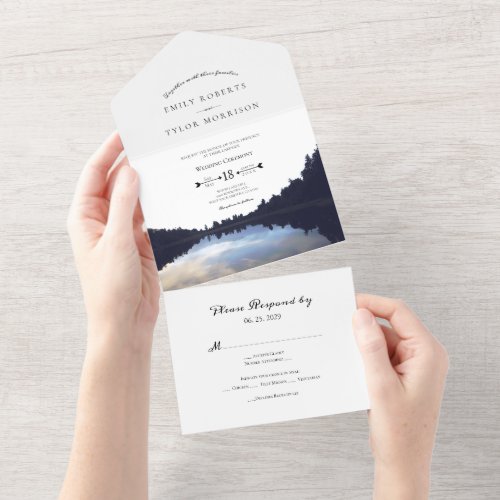Rustic Lake Reflections Lakeside Wedding All In One Invitation