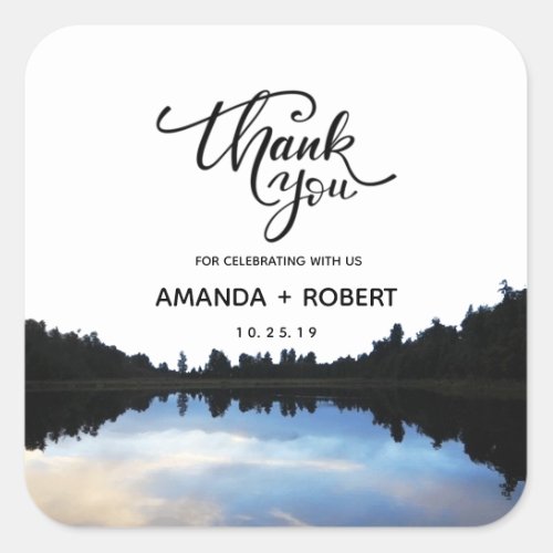 Rustic Lake Reflections Lakeside Wedding Favor Square Sticker