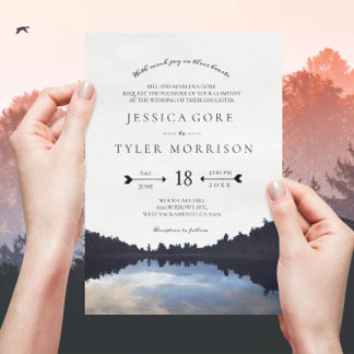  ©Rustic Lake Reflections Lakeside Wedding Invitation