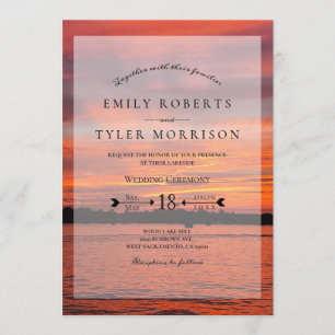 Rustic Lake Sunset Lakeside Wedding Invites ©