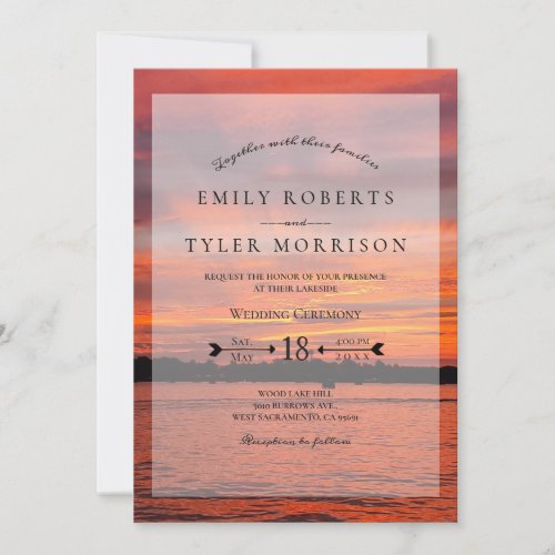 Rustic Lake Sunset Lakeside Wedding Invites 