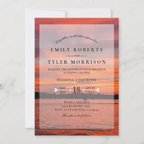 Rustic Lake Sunset Lakeside Wedding Invites 