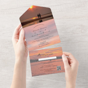 Rustic Lake Sunset Lakeside + Your Photo Wedding All In One Invitation