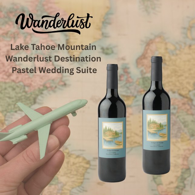 Rustic Lake Tahoe Mountain destination Wedding Wine Label (Creator Uploaded)