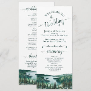 Rustic Lake Tahoe Watercolor Landscape Wedding Program