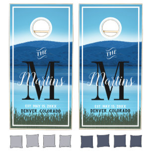 Rustic Lake Wedding Family Monogram Personalized Cornhole Set