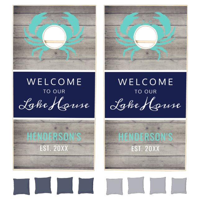 Rustic Lakehouse Nautical Wood Family Monogram Cornhole Set (Set)