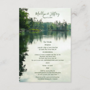 Rustic lakeside evergreens reflection details enclosure card