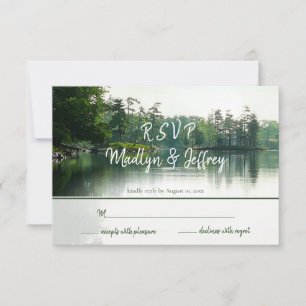 Rustic lakeside evergreens reflection wedding rsvp