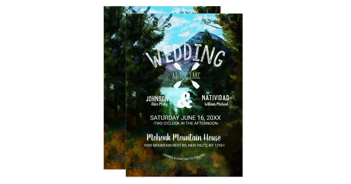 Rustic Lakeside Mountain Wedding Invitation