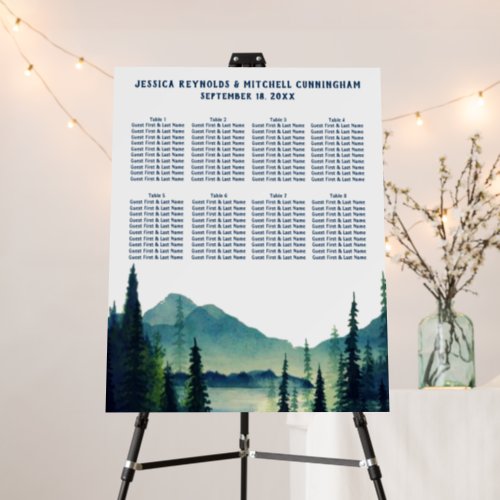 Rustic Lakeside Mountain  Wedding Seating Chart Foam Board