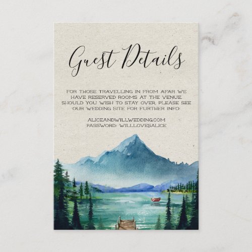 Rustic Lakeside Wedding Guest Details Card