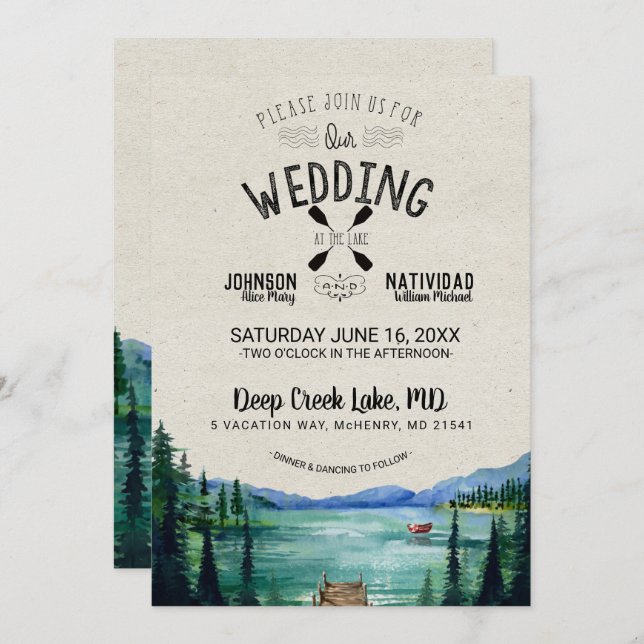 Rustic Lakeside Wedding Invitation (Front/Back)