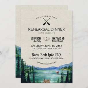 Rustic Lakeside Wedding Rehearsal Dinner Invitation