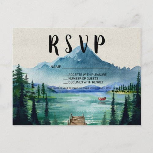 Rustic Lakeside Wedding RSVP Postcard