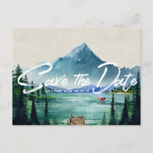 Rustic Lakeside Wedding Save the Date Postcard