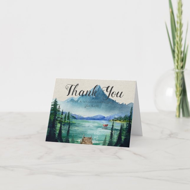 Rustic Lakeside Wedding - Thank You Note Card (Front)