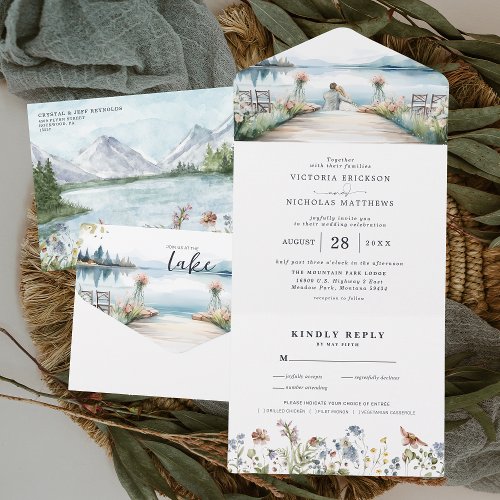 Rustic Lakeside Wildflower  Boho Wedding All In One Invitation