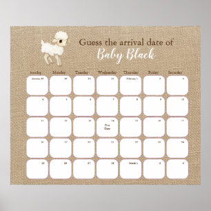 Rustic Lamb Baby Shower Due Date Calendar Poster