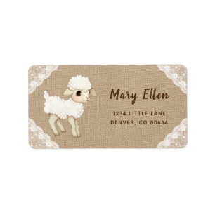 Rustic Lamb Baby Shower Return Address Label