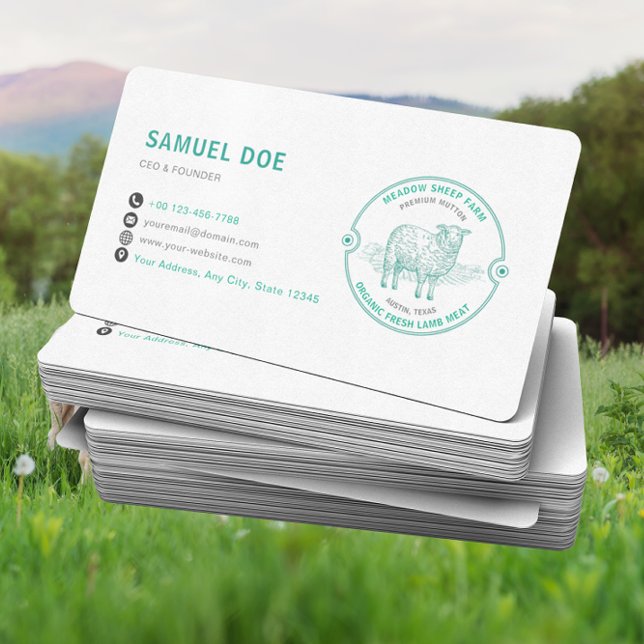 Rustic Lamb Sheep Farm LOGO QR Code Green Business Card (Creator Uploaded)