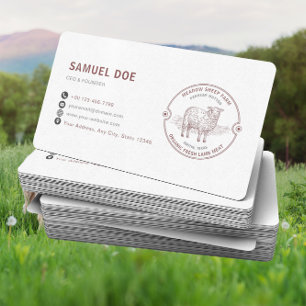 Rustic Lamb Sheep Farm LOGO QR Code Red Business Card