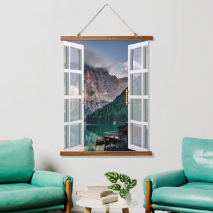 Rustic Landscape Lake House View Hanging Tapestry