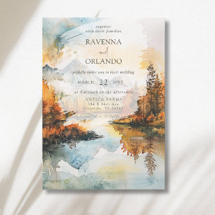 Rustic Landscape Mountain Lake Fall Wedding Invitation