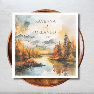 Rustic Landscape Mountain Lake Fall Wedding Napkins
