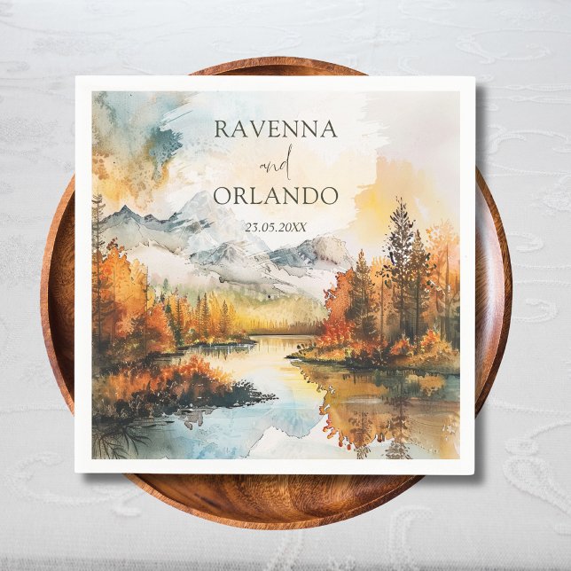 Rustic Landscape Mountain Lake Fall Wedding Napkins (Creator Uploaded)