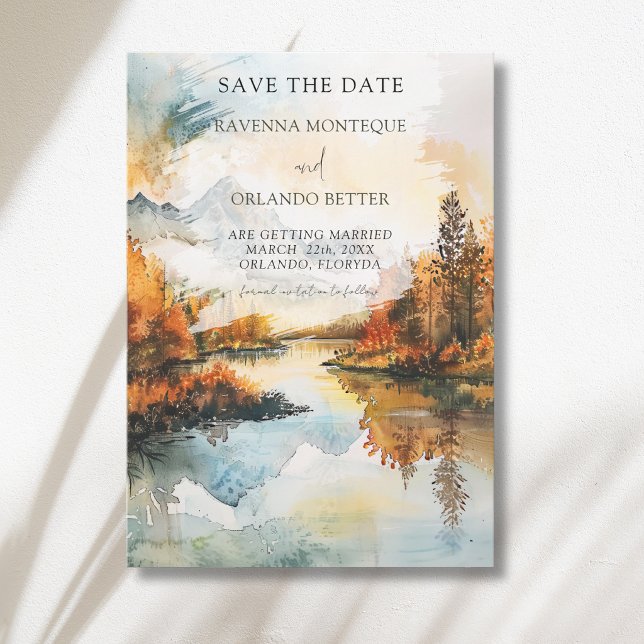 Rustic Landscape Mountain Lake Fall Wedding Save The Date (Creator Uploaded)