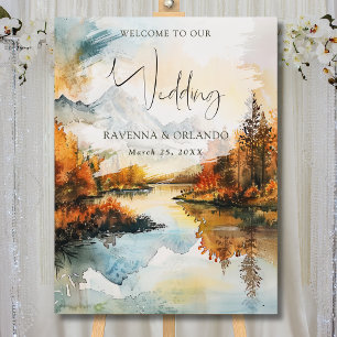 Rustic Landscape Mountain Lake Wedding Welcome Foam Board