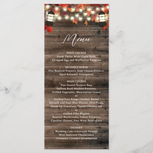 Rustic Lantern Autumn Leaves Fall Wedding Menu