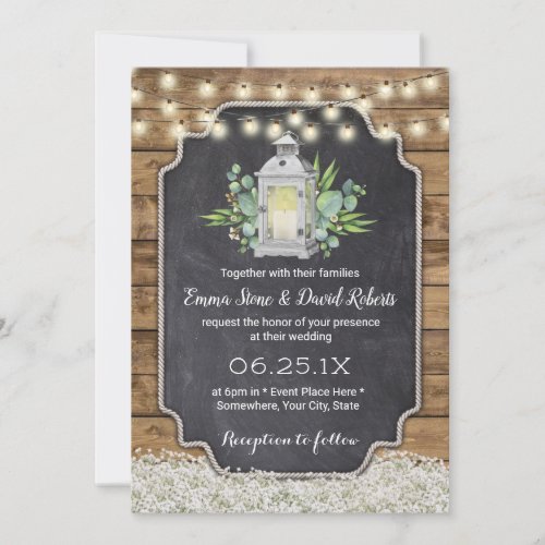 Rustic Lantern Babys Breath Floral Barn Wedding Invitation