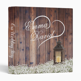 Rustic Lantern Baby's Breath Floral Wedding Album 3 Ring Binder