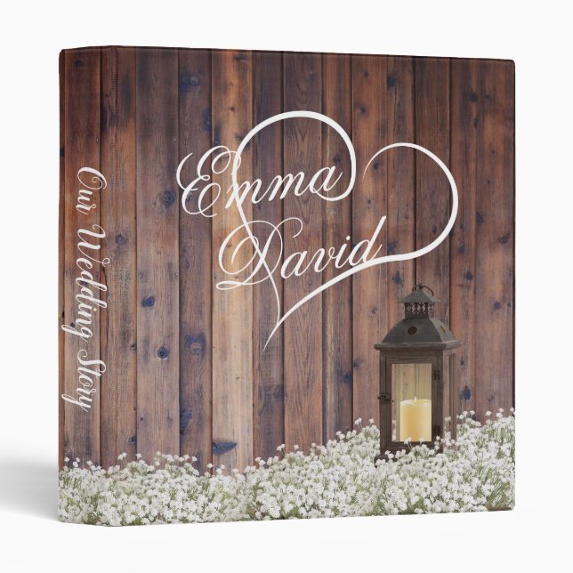 Rustic Lantern Baby's Breath Floral Wedding Album 3 Ring Binder (Front/Spine)