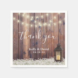 Rustic Lantern Baby's Breath Floral Wedding Napkins