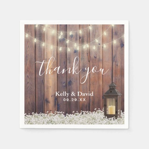 Rustic Lantern Babys Breath Floral Wedding Napkins