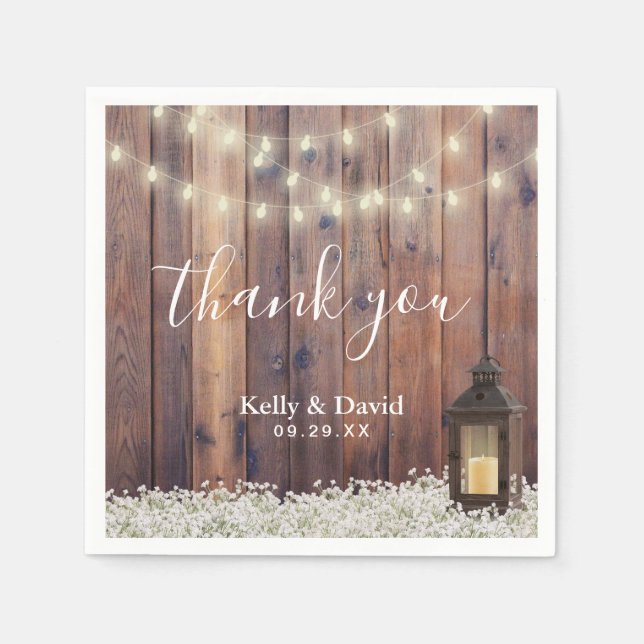 Rustic Lantern Baby's Breath Floral Wedding Napkins (Front)