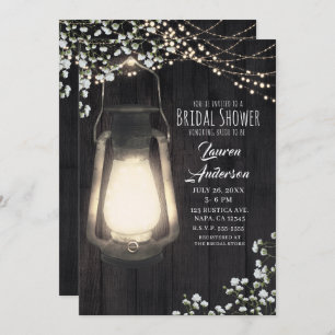 Rustic Lantern Baby's Breath Lights Bridal Shower Invitation