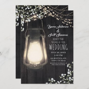 Rustic Lantern Baby's Breath & Lights Wedding Invitation by printabledigidesigns at Zazzle