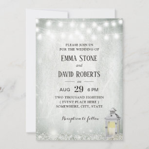 Rustic Lantern Baby's Breath String Lights Wedding Invitation
