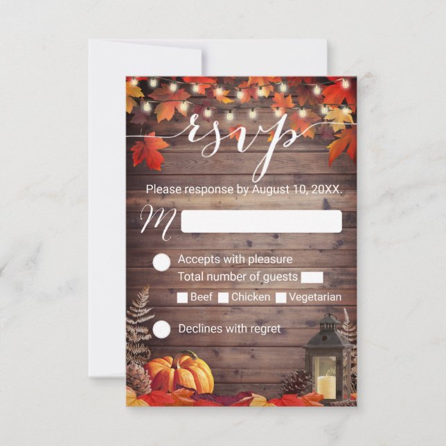 Rustic Lantern Barn Wood Fall Wedding RSVP (Front)